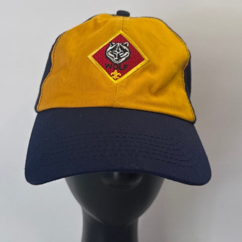 Boy Scout Wolf Adjustable Ball Cap Size S/M in Blue, Yellow, and Red